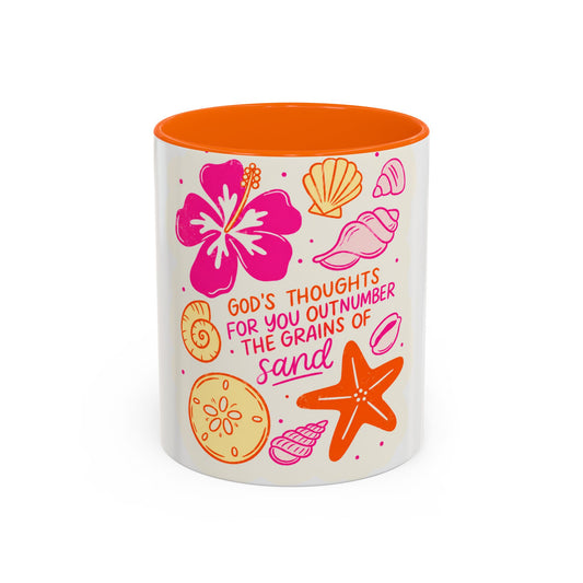 Inspirational Beach Coffee Mug — “God’s Thoughts for You Outnumber the Grains of Sand”