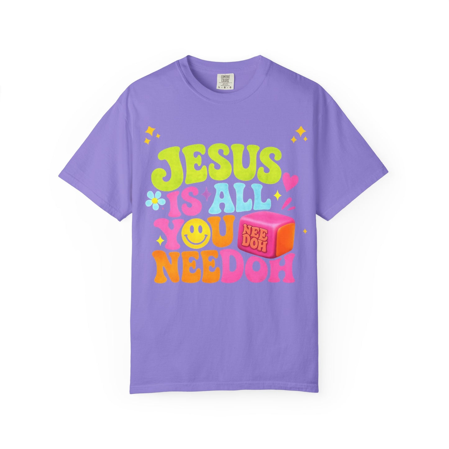 Christian T-Shirt — "Jesus Is All You Need" Colorful Retro Graphic Tee