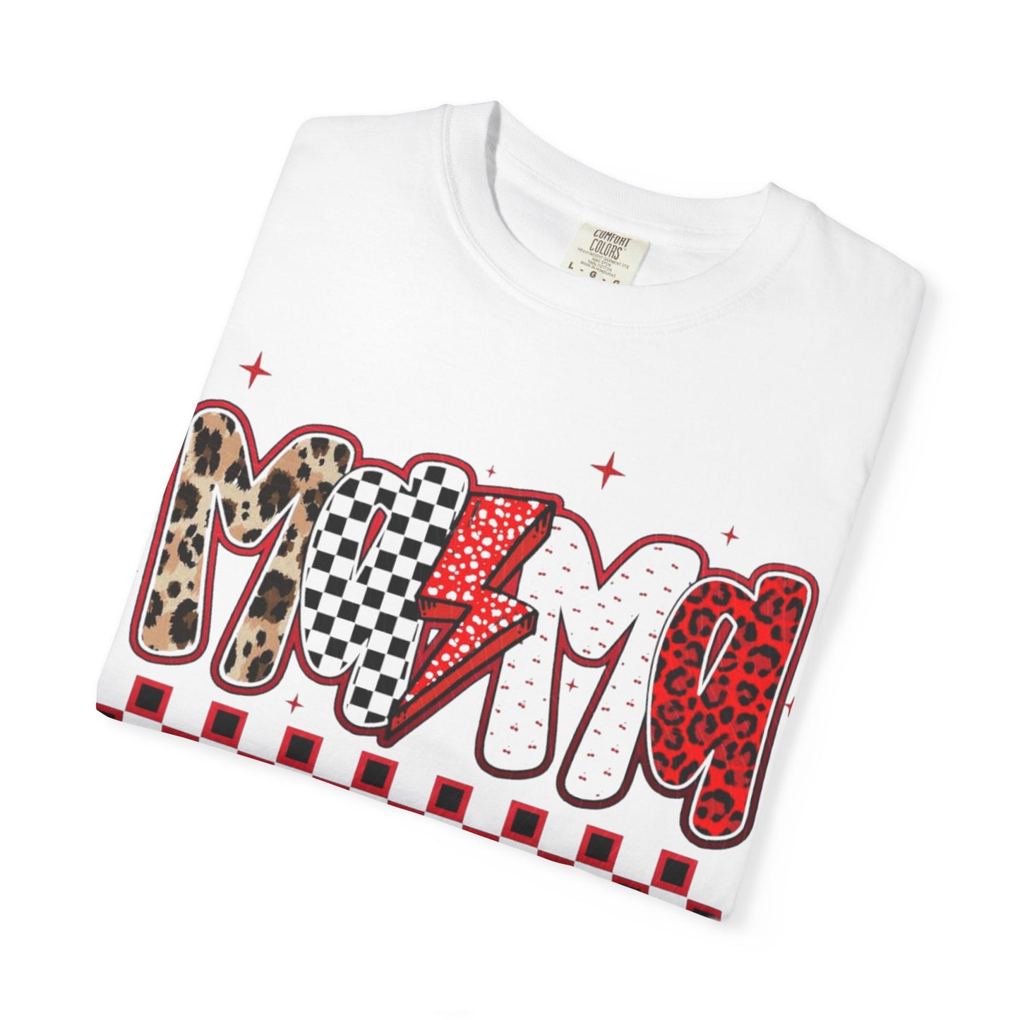 Mama Lightning Bolt Graphic T-Shirt — Playful Leopard & Heart Print