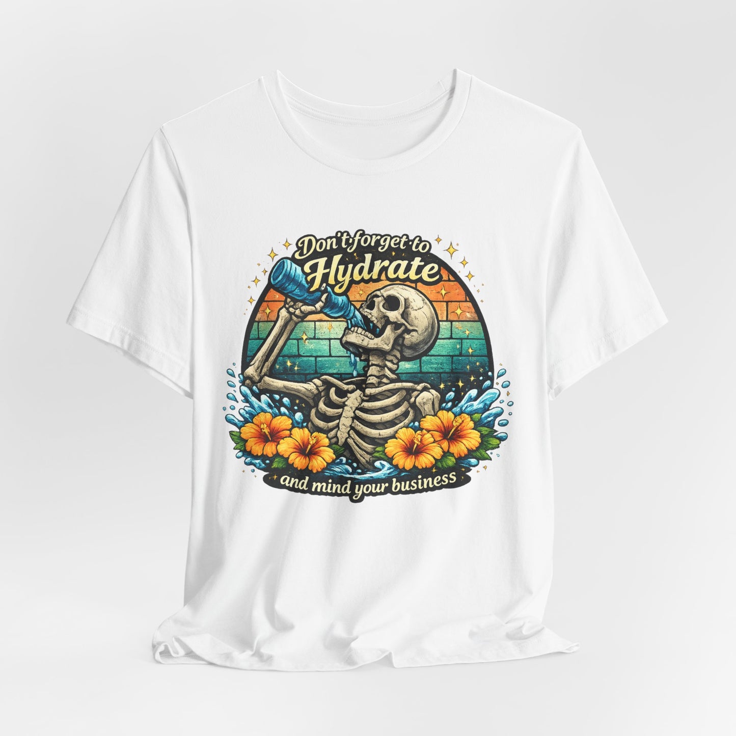 Hydrate Reminder Tee — Vintage Skull Drinking Design