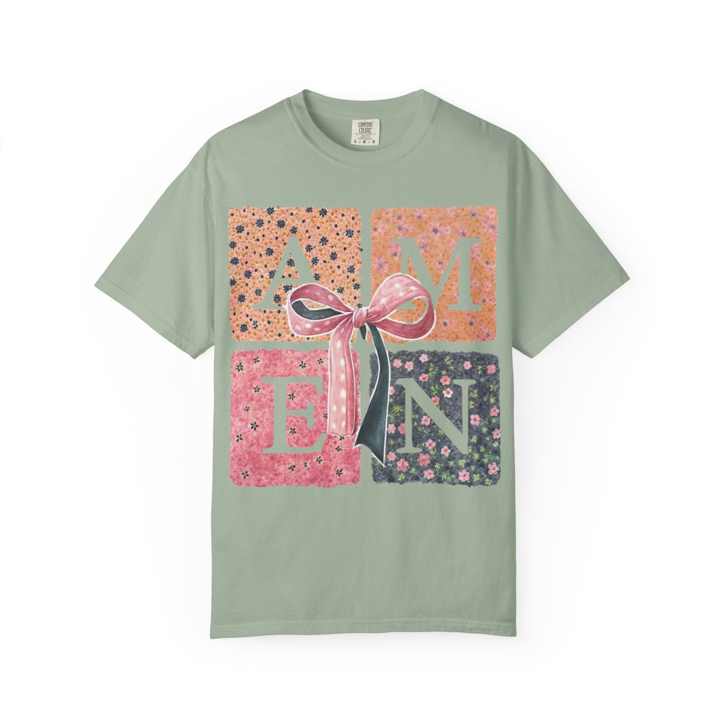 Amen Floral Bow T-Shirt — Decorative Letter Graphic Tee