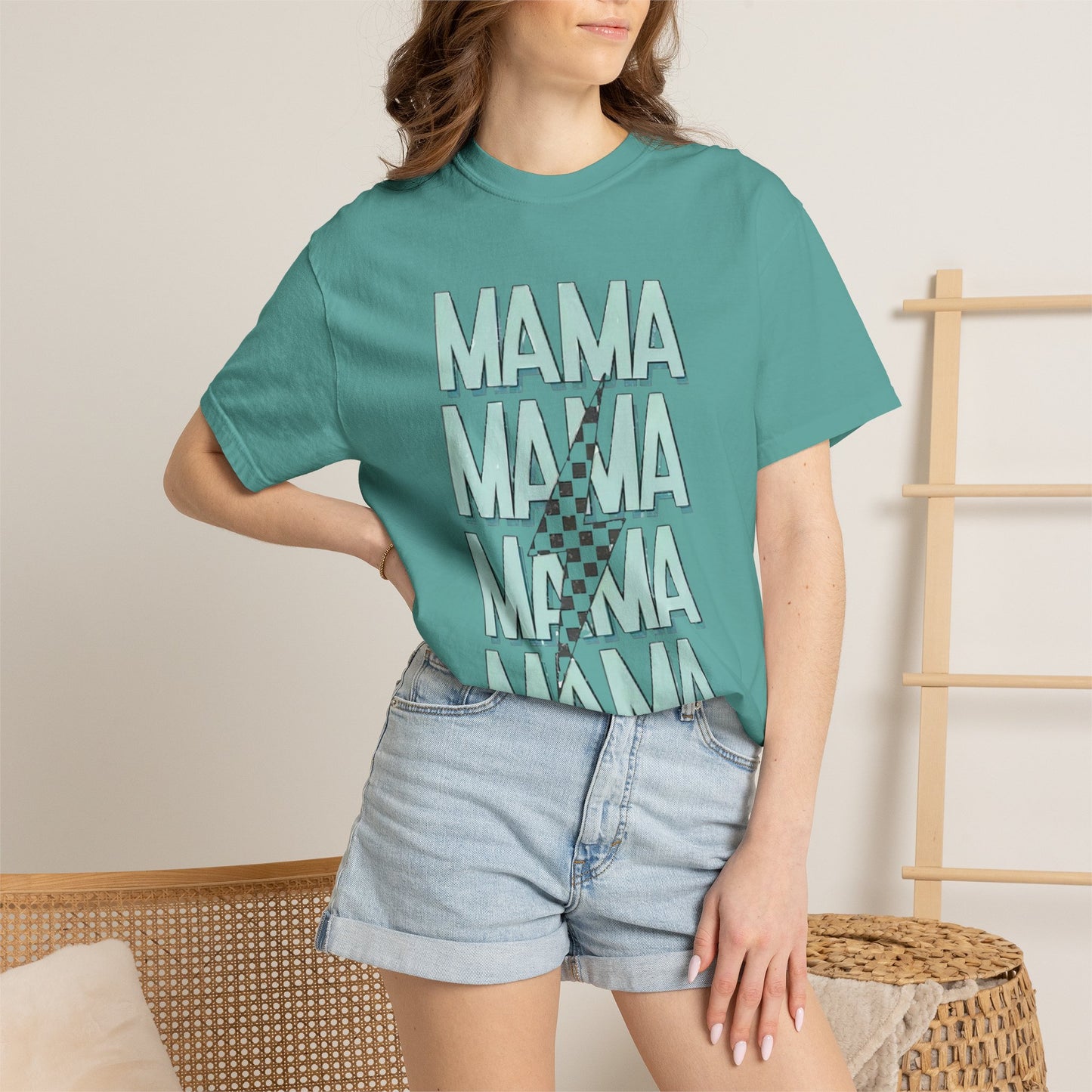 Mama Repeat Graphic T-Shirt — Checker Accent Mother's Day Tee