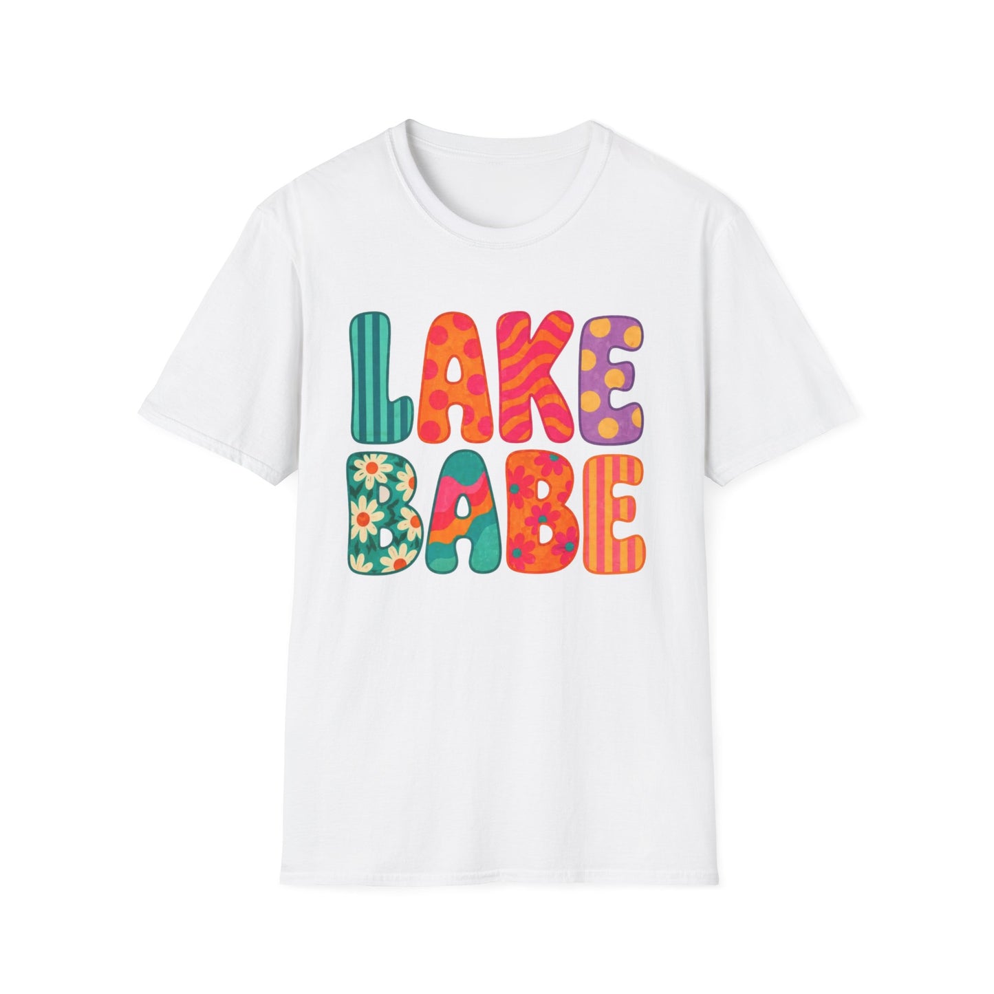 Lake Babe T-Shirt — Retro Floral Colorblock Graphic Tee for Summer & Lake Days