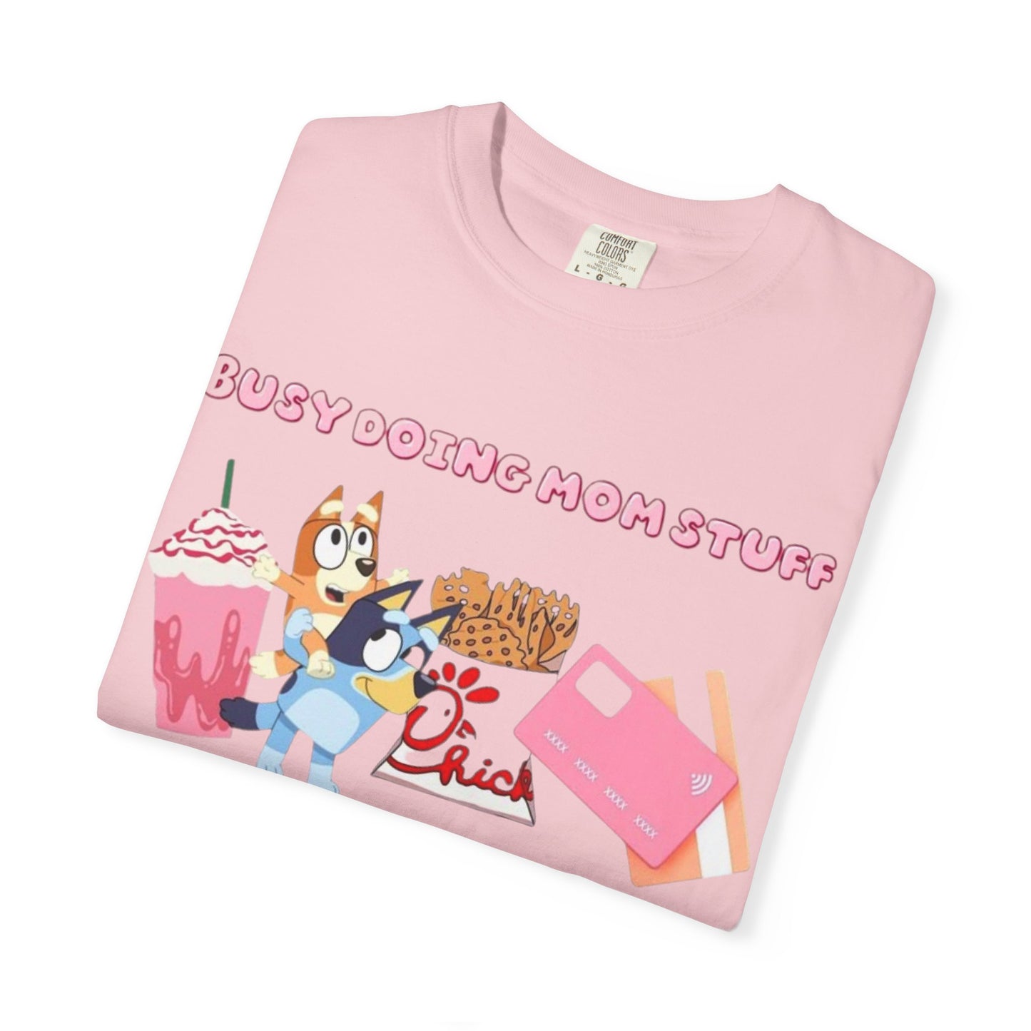 Bluey Busy Doing Rubbish Stuff T-Shirt | Cartoon Dog Snack Icons