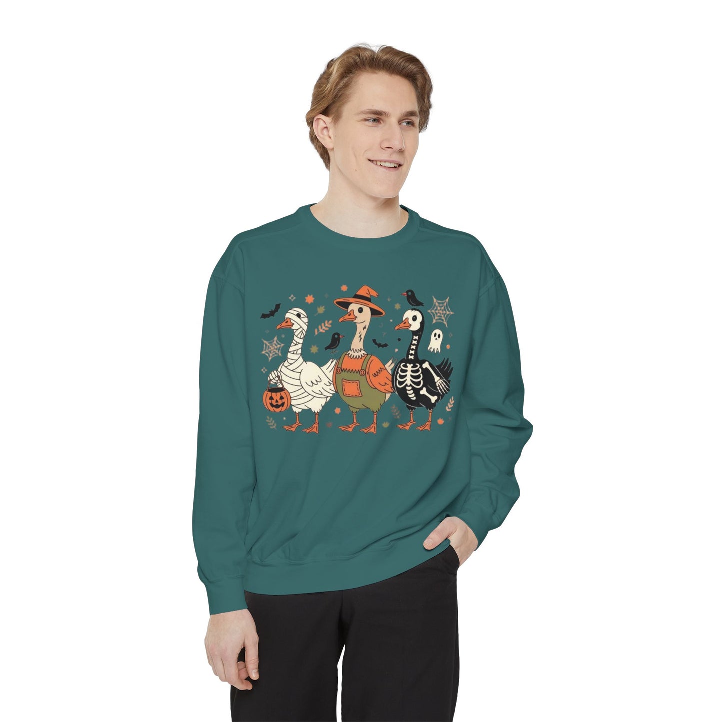 Halloween Goose Squad Sweatshirt — Cute Spooky Ducks Trick-or-Treat Graphic