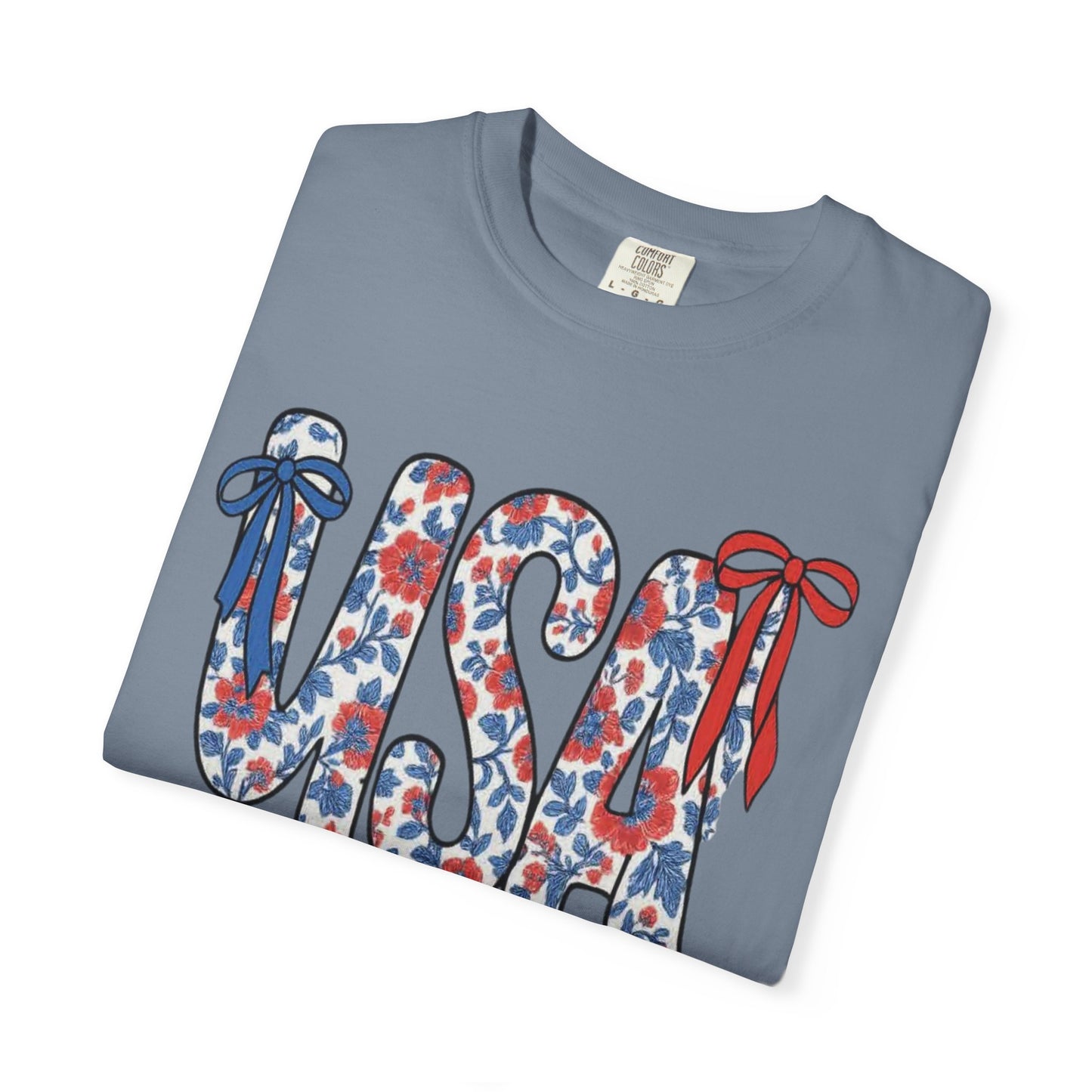 USA Floral Bow T-Shirt — Patriotic Fourth of July Tee