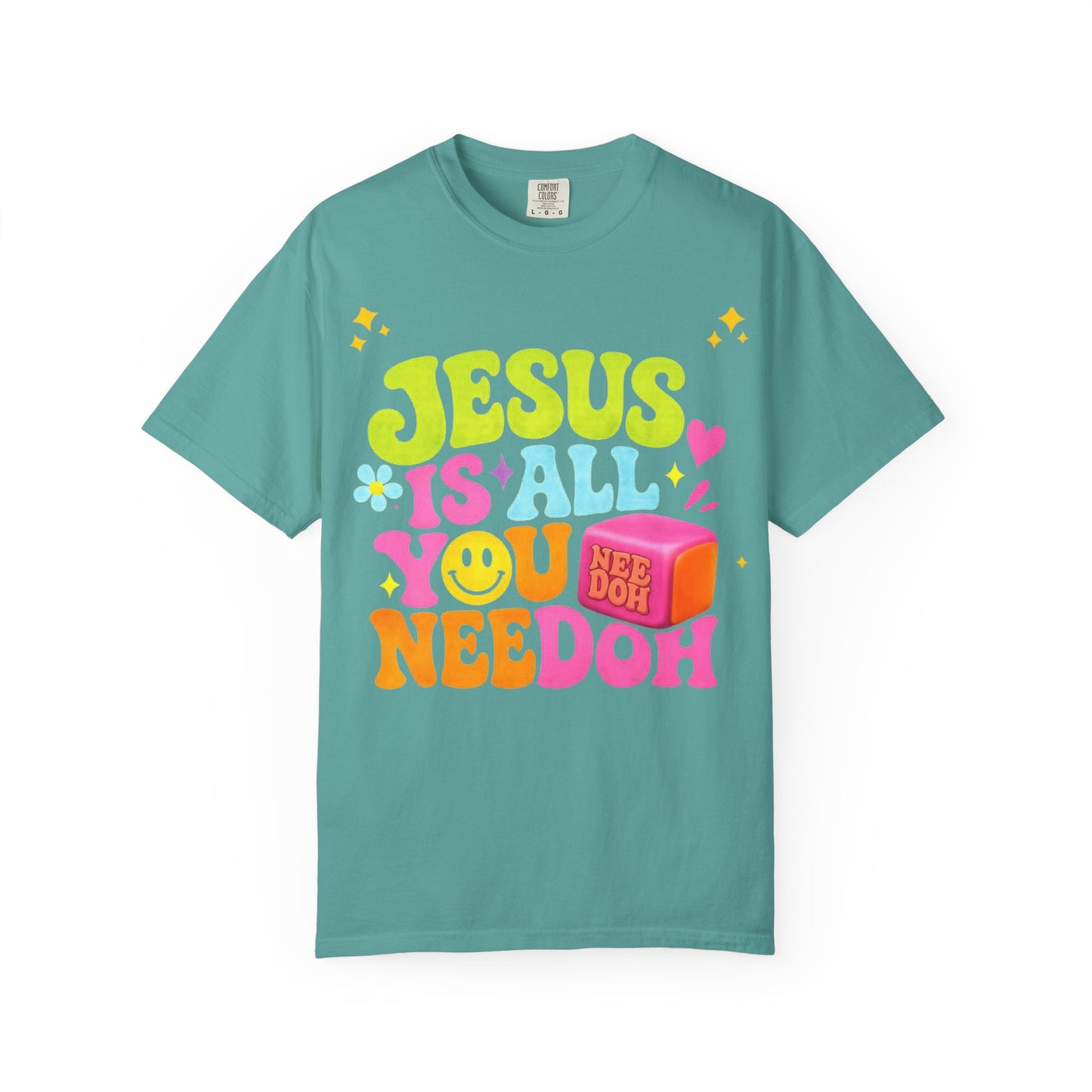 Christian T-Shirt — "Jesus Is All You Need" Colorful Retro Graphic Tee
