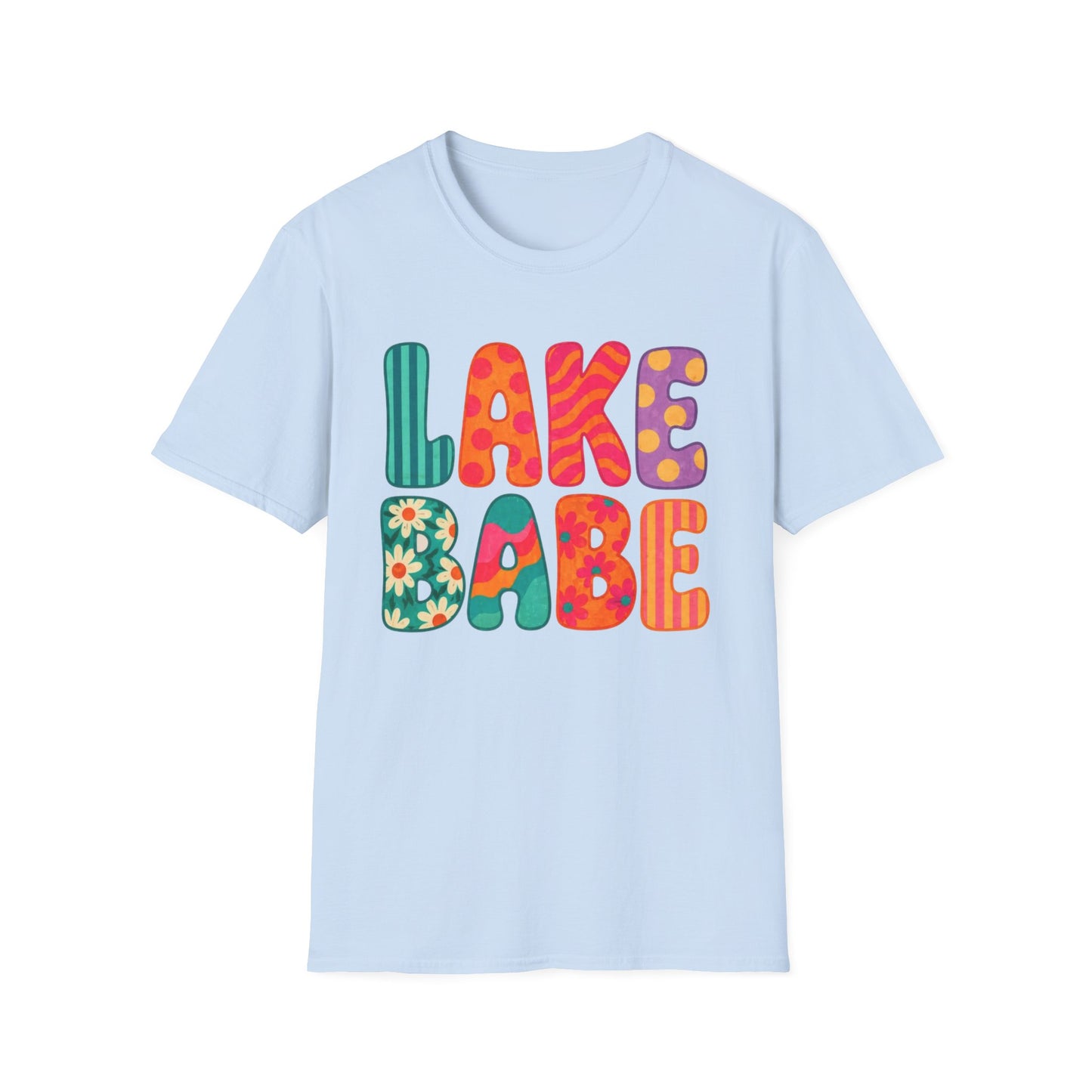 Lake Babe T-Shirt — Retro Floral Colorblock Graphic Tee for Summer & Lake Days
