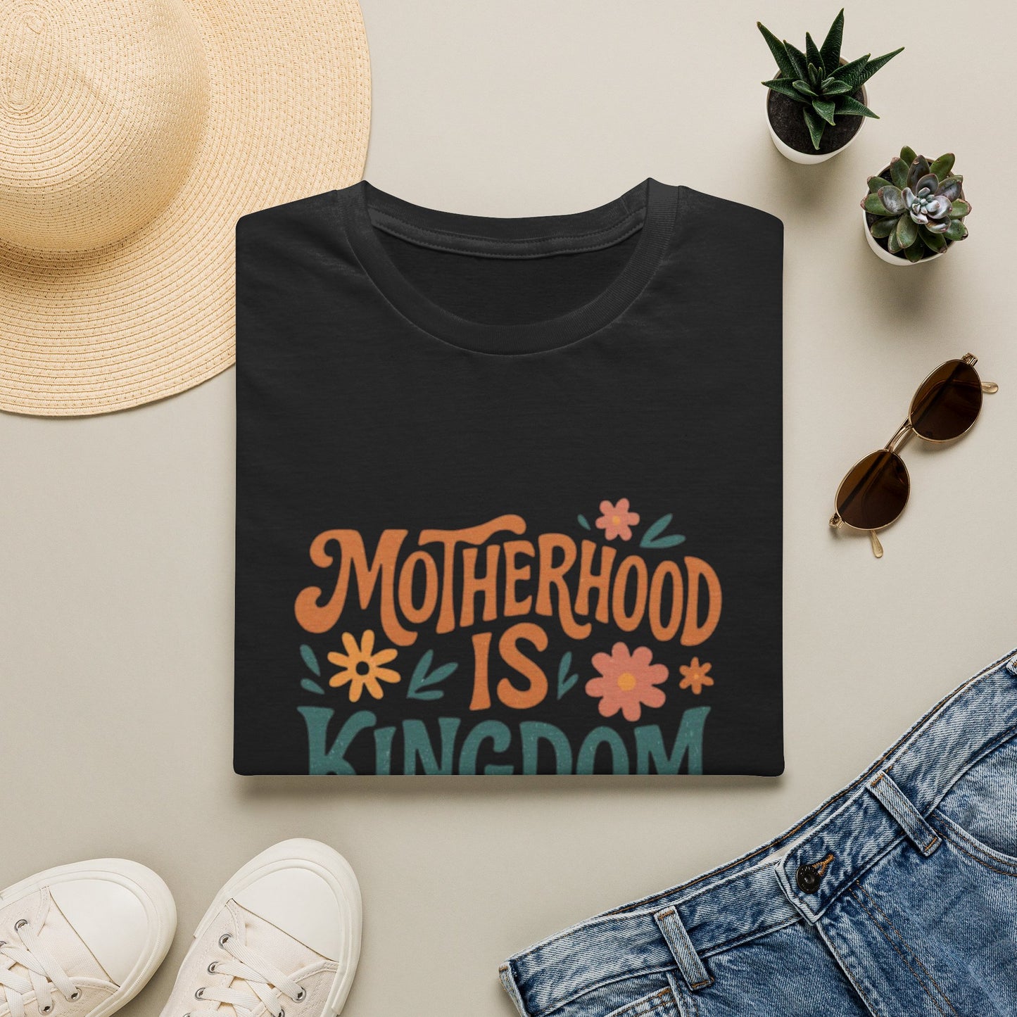 Motherhood Is Kingdom Work T-Shirt — Floral Christian Mom Tee