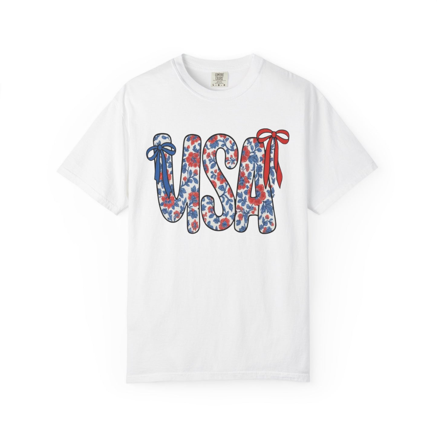 USA Floral Bow T-Shirt — Patriotic Fourth of July Tee