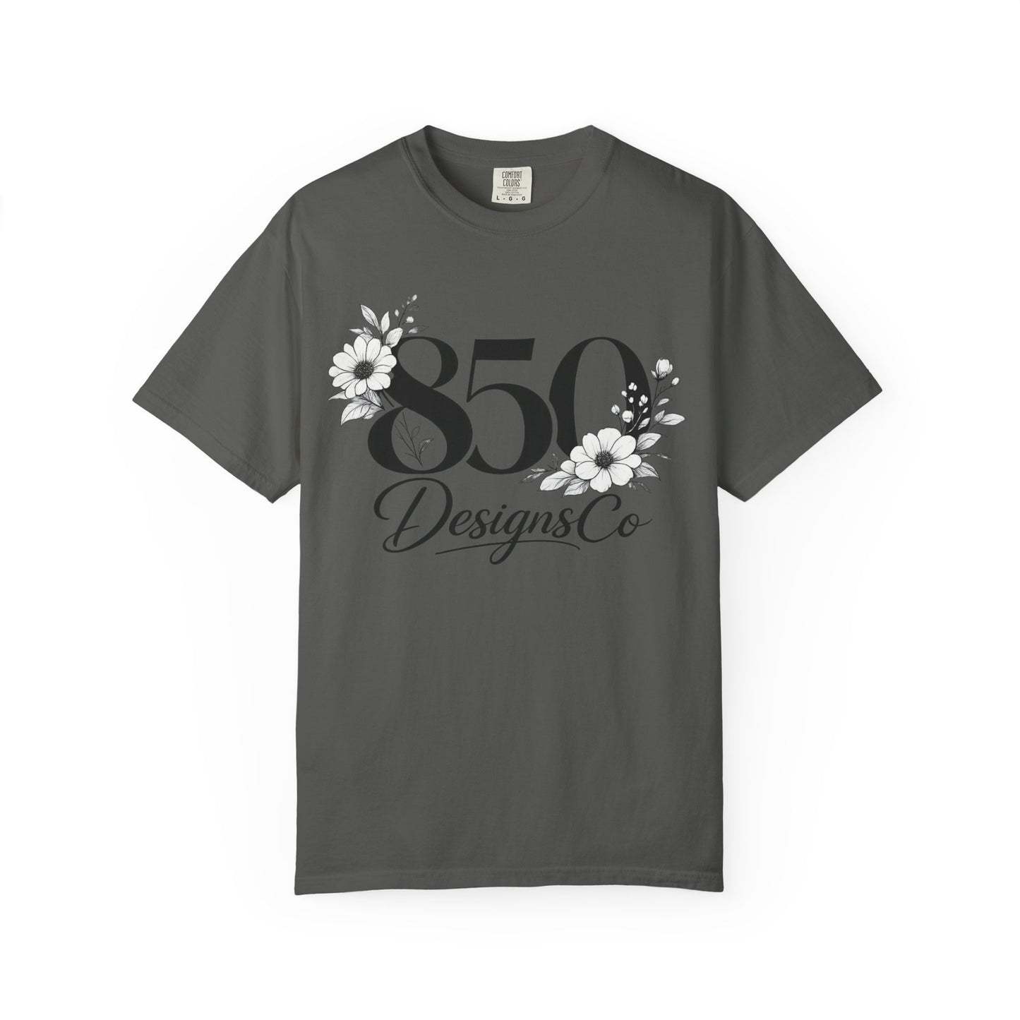 850 Designs Co Floral Logo T-shirt | Script Number Graphic