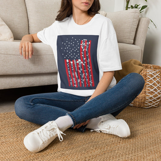 American Flag Floral T-Shirt — Patriotic Stars & Stripes Tee