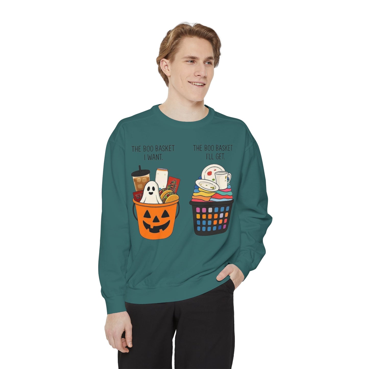 Halloween Candy Bucket Sweatshirt — "The Boo Basket I Want / The Boo Basket I’ll Get"