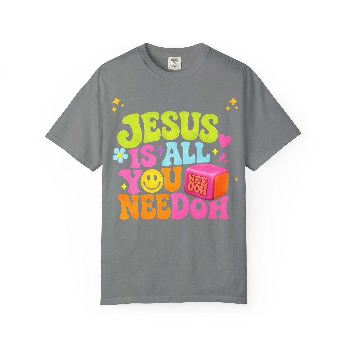 Christian T-Shirt — "Jesus Is All You Need" Colorful Retro Graphic Tee