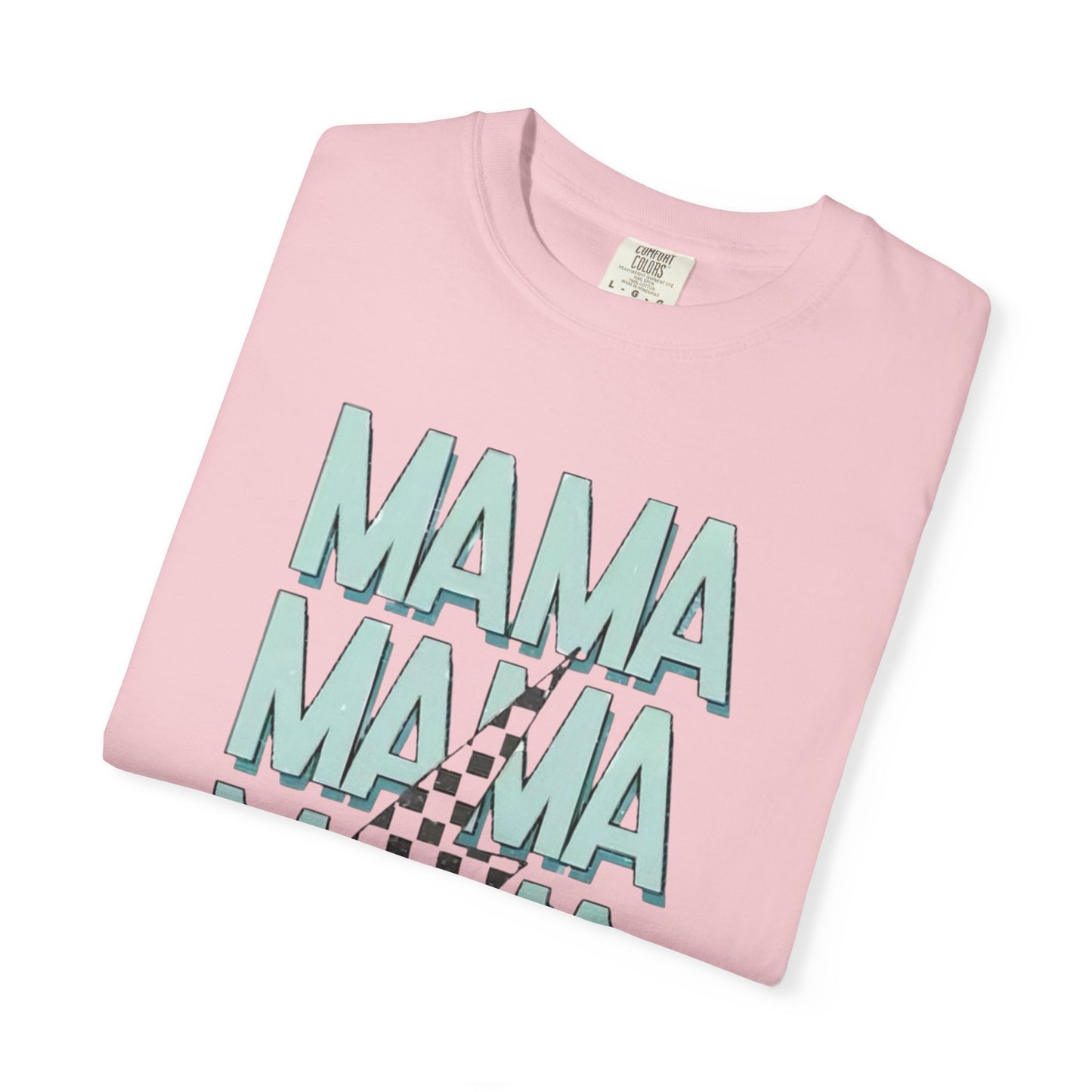 Mama Repeat Graphic T-Shirt — Checker Accent Mother's Day Tee
