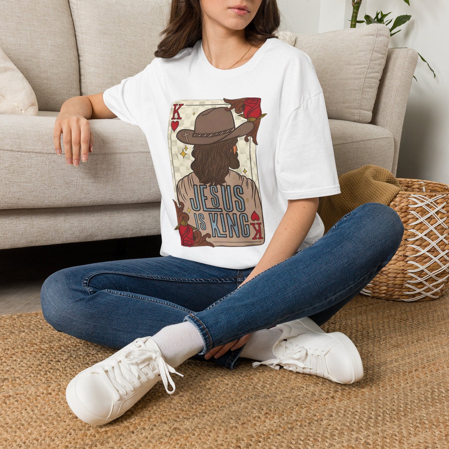 King of Hearts Tee — “Jesus is King” Western Playing Card Graphic T-Shirt