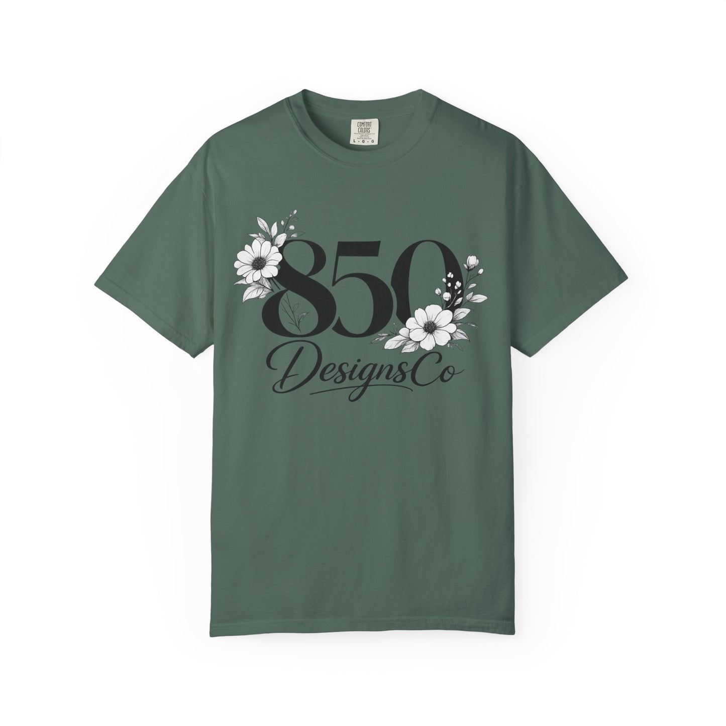 850 Designs Co Floral Logo T-shirt | Script Number Graphic