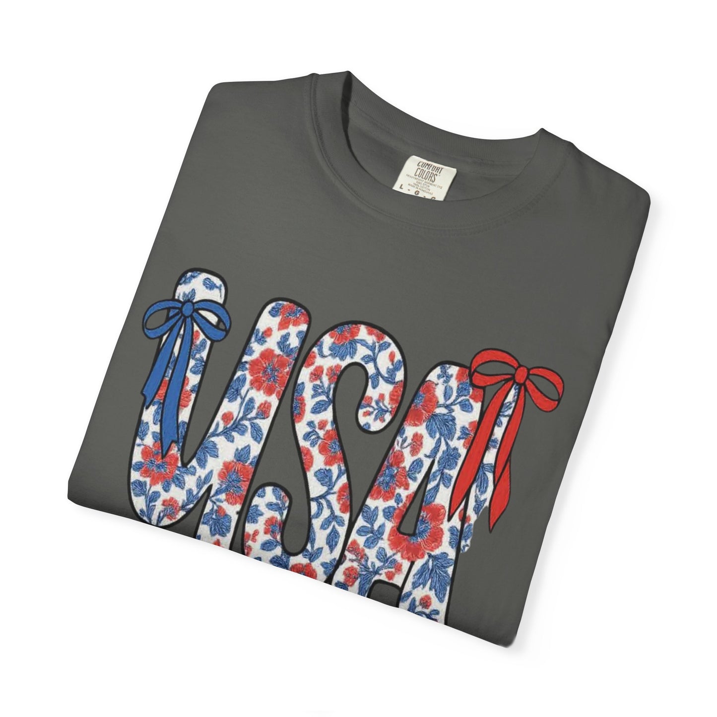 USA Floral Bow T-Shirt — Patriotic Fourth of July Tee