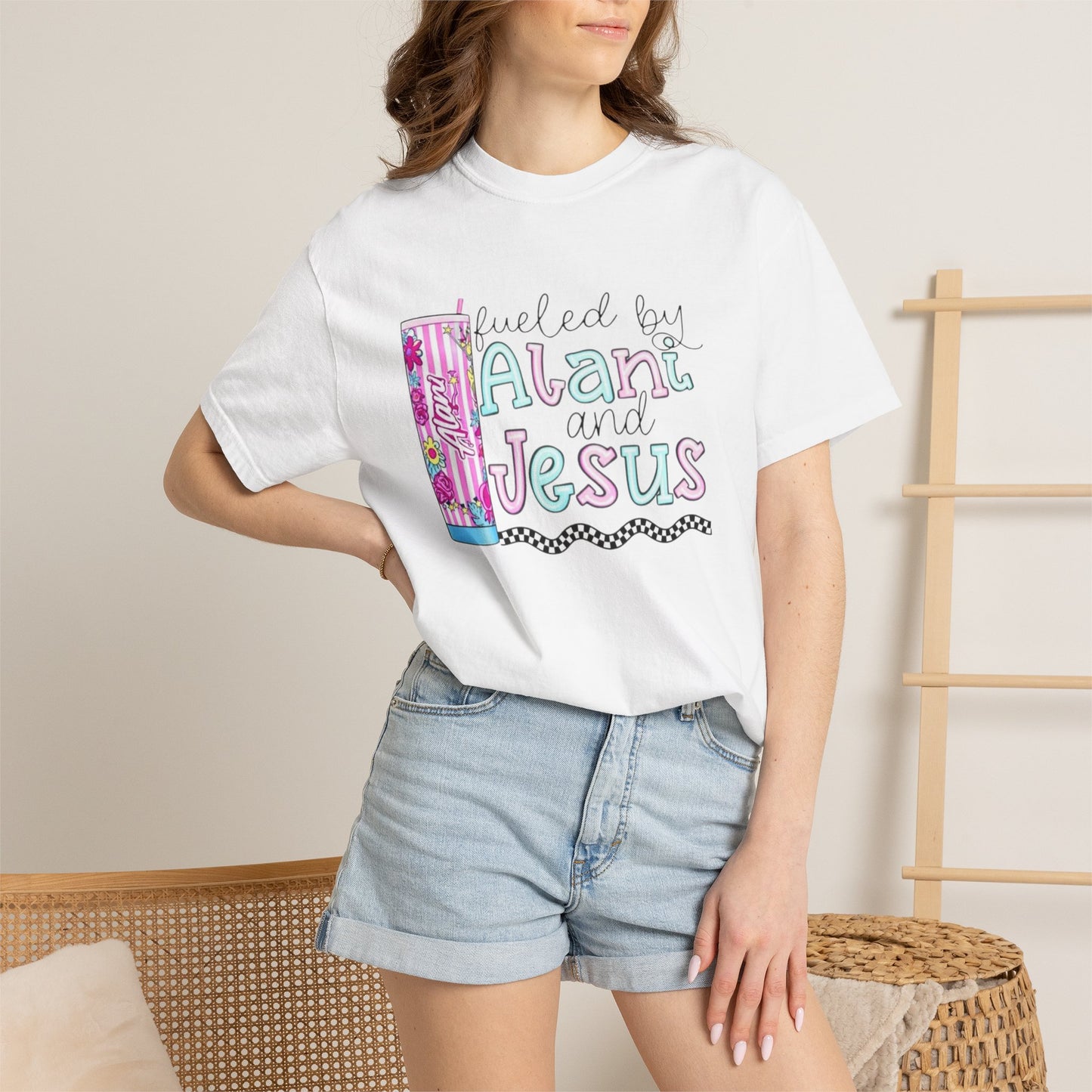 T-Shirt — 'Fueled by Alani and Jesus' Colorful Pastel Graphic Tee