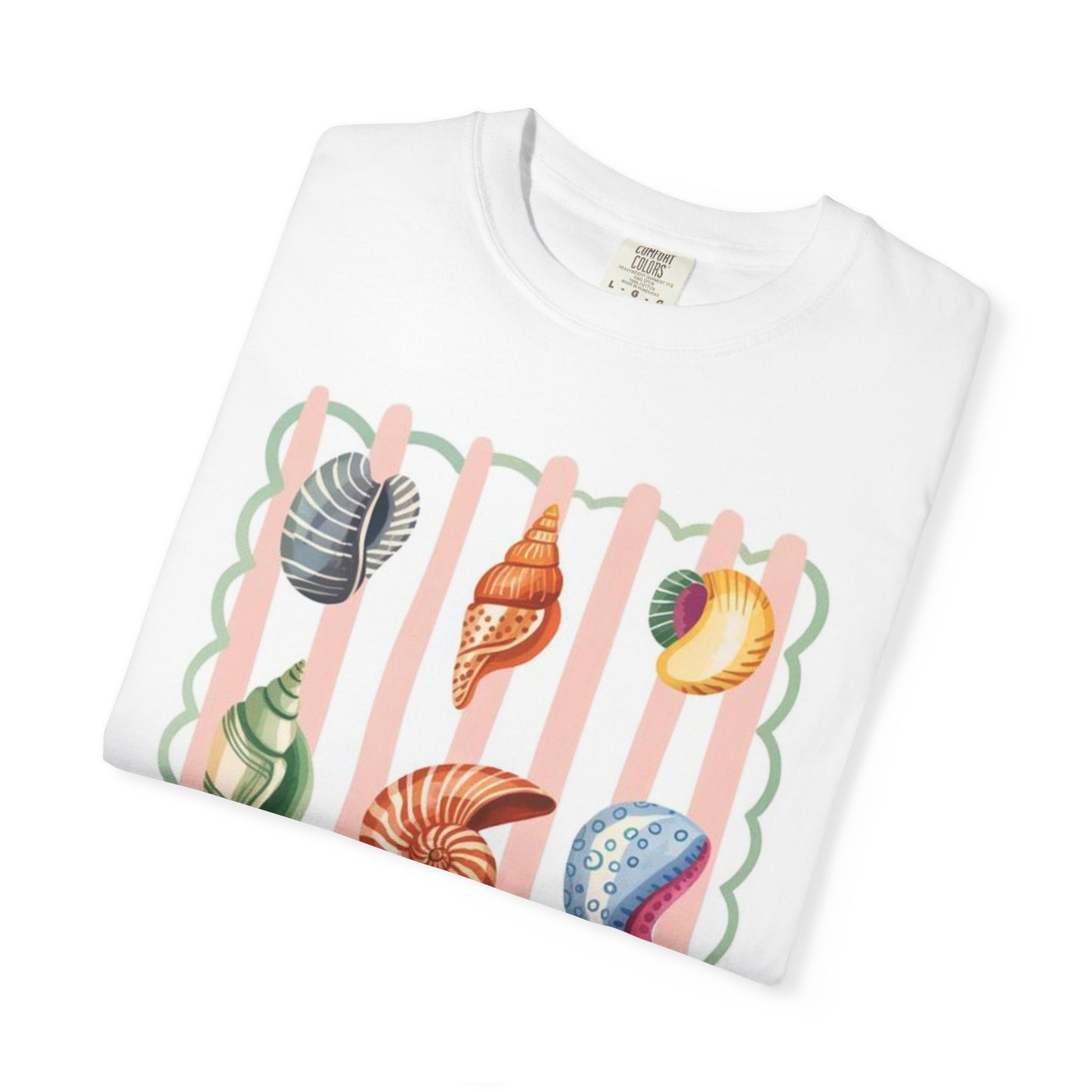 Seashells Pattern T-Shirt — Vintage Coastal Graphic Tee