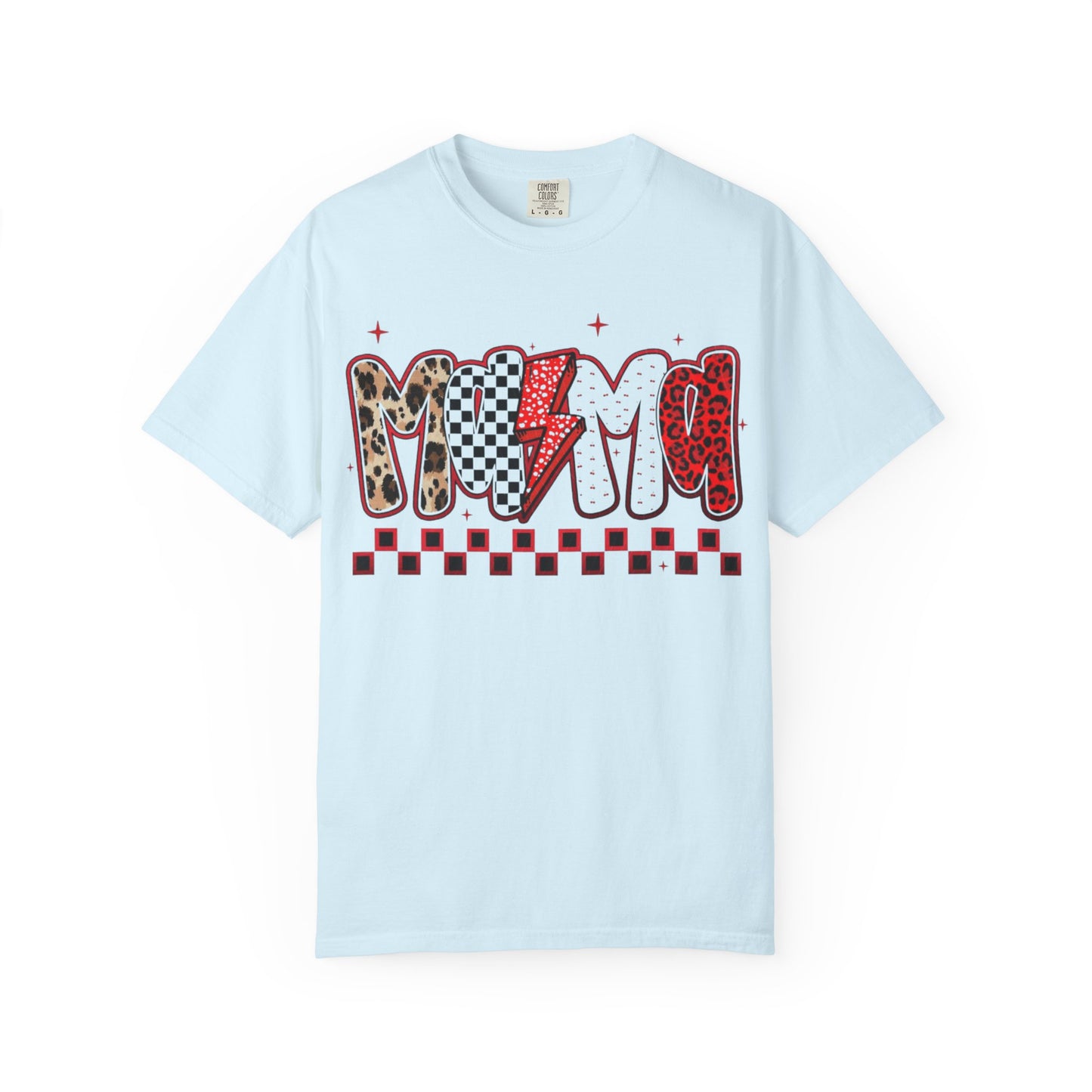 Mama Lightning Bolt Graphic T-Shirt — Playful Leopard & Heart Print