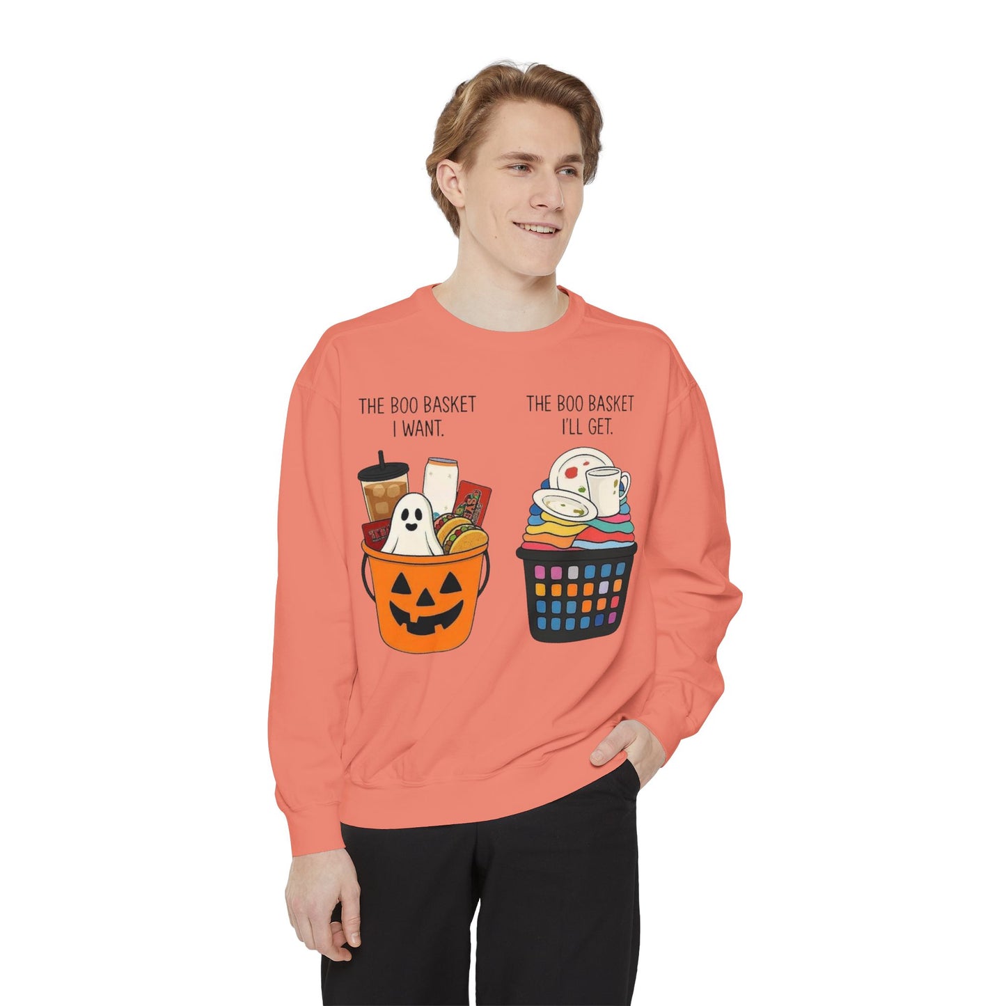 Halloween Candy Bucket Sweatshirt — "The Boo Basket I Want / The Boo Basket I’ll Get"