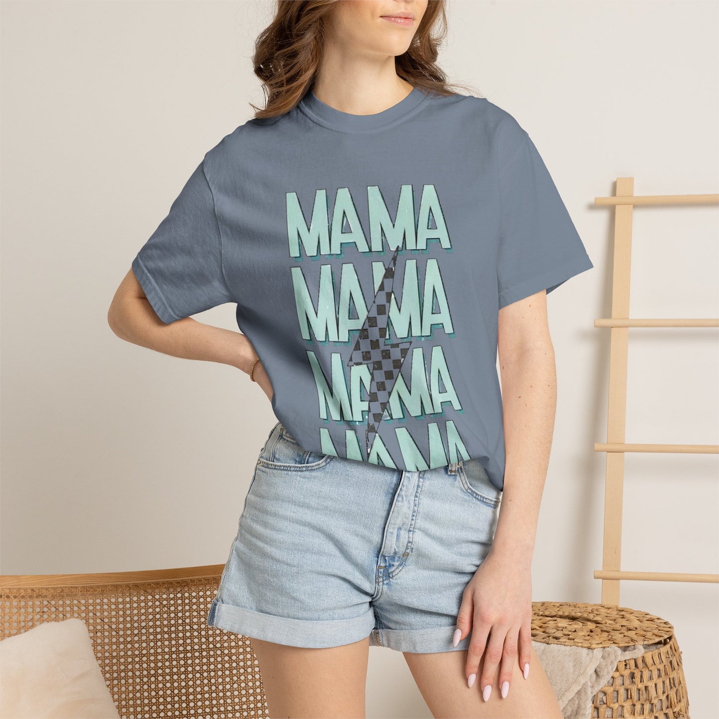 Mama Repeat Graphic T-Shirt — Checker Accent Mother's Day Tee