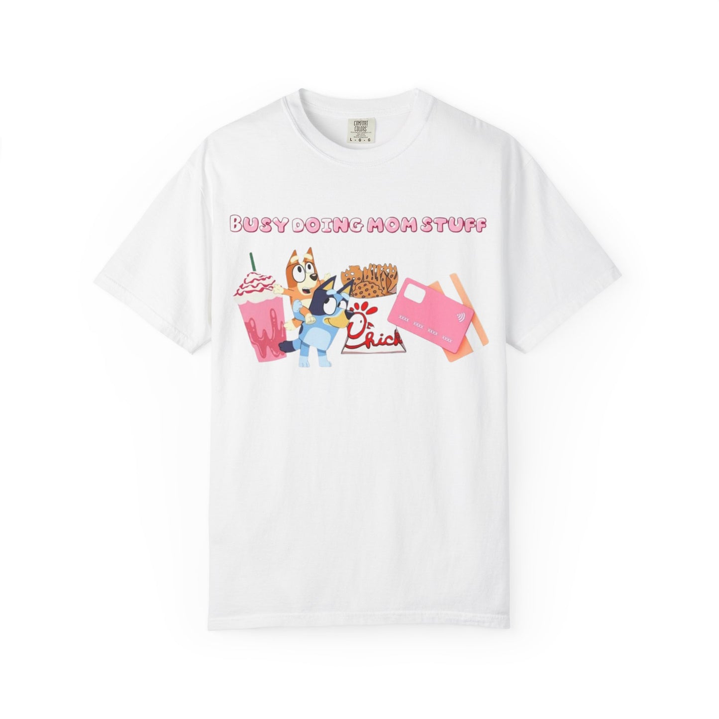 Bluey Busy Doing Rubbish Stuff T-Shirt | Cartoon Dog Snack Icons