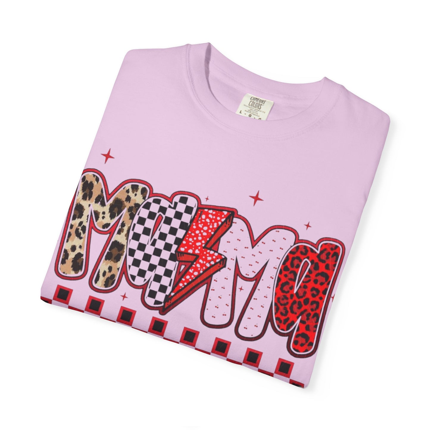 Mama Lightning Bolt Graphic T-Shirt — Playful Leopard & Heart Print