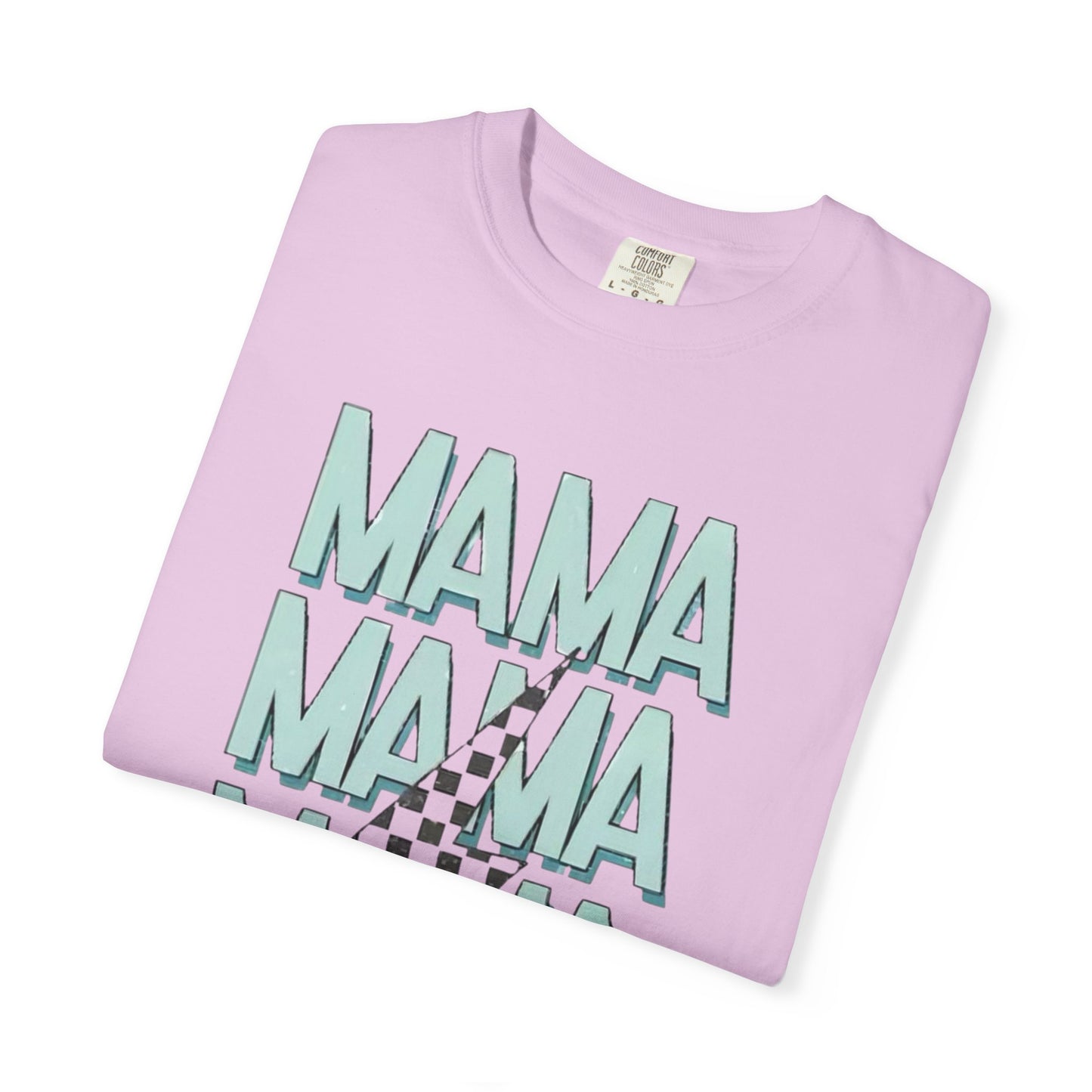 Mama Repeat Graphic T-Shirt — Checker Accent Mother's Day Tee