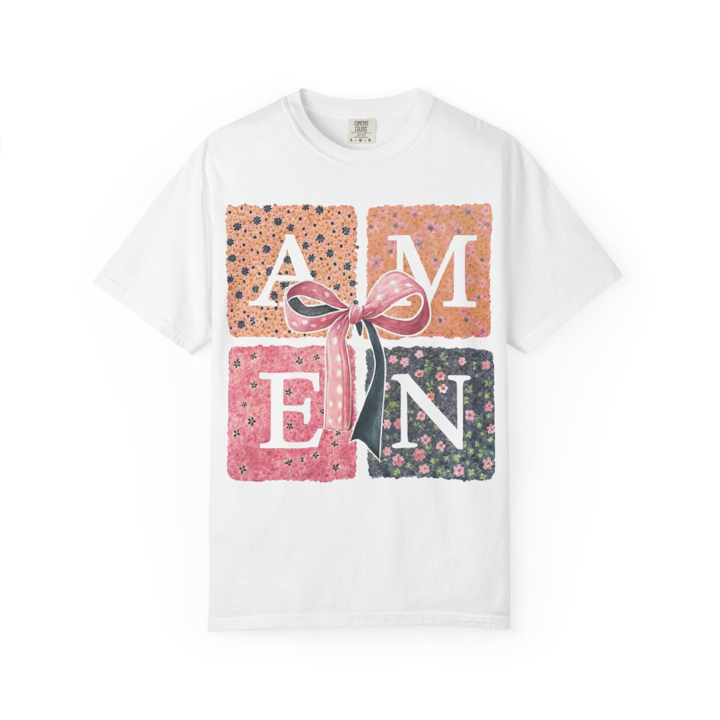 Amen Floral Bow T-Shirt — Decorative Letter Graphic Tee