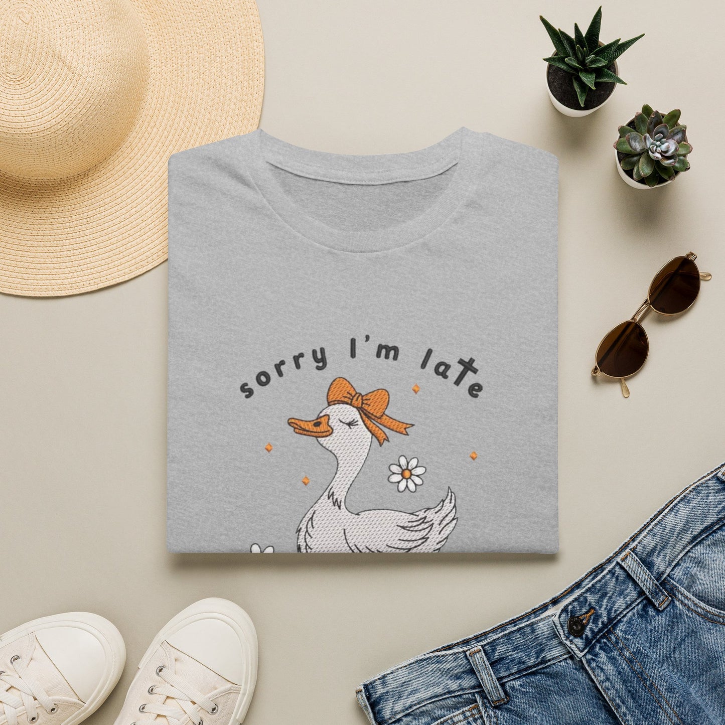 Sorry I'm Late Goose T-Shirt — Cute Floral Duck Graphic Tee