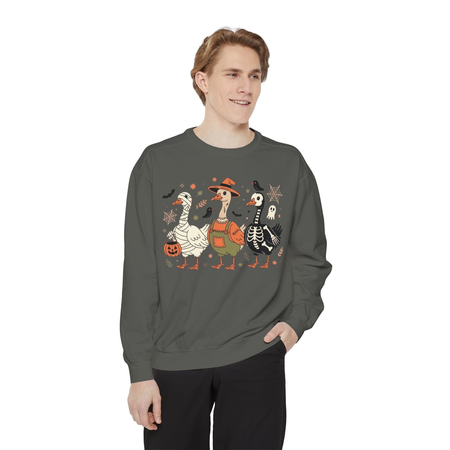 Halloween Goose Squad Sweatshirt — Cute Spooky Ducks Trick-or-Treat Graphic