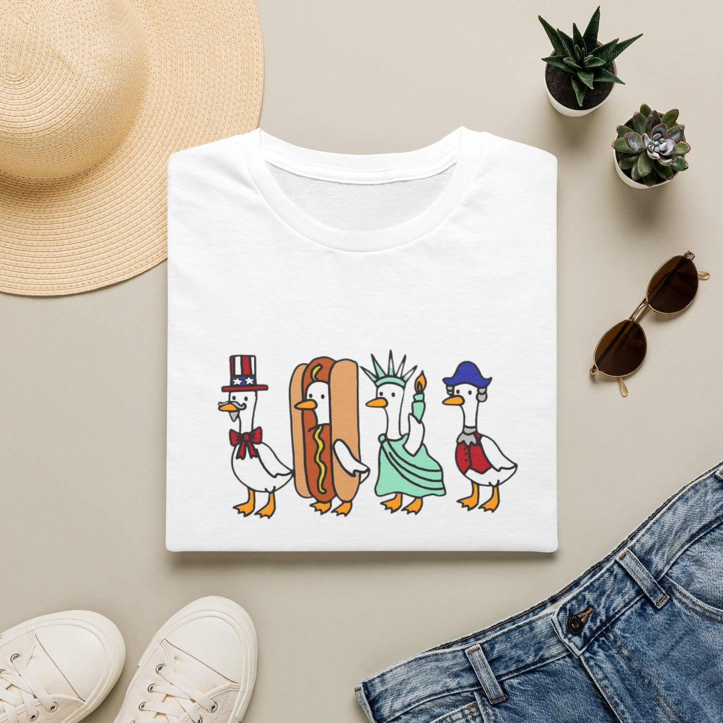Patriotic Ducks Graphic T-Shirt — Cute Liberty Hotdog Parade Tee