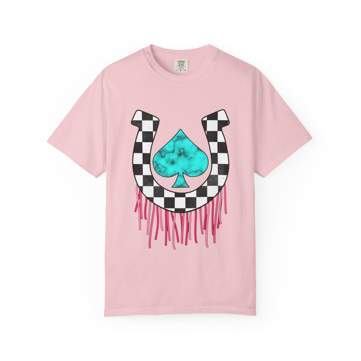 Checkerboard Horseshoe with Turquoise Spade T-Shirt | Drip Fringe Graphic