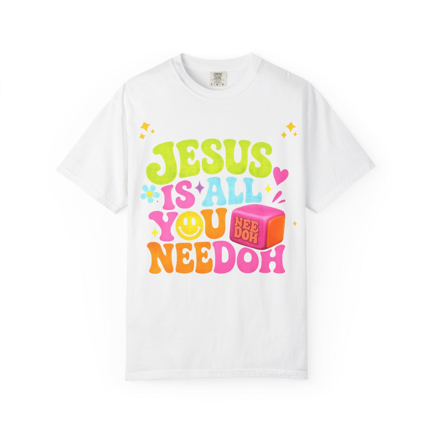 Christian T-Shirt — "Jesus Is All You Need" Colorful Retro Graphic Tee