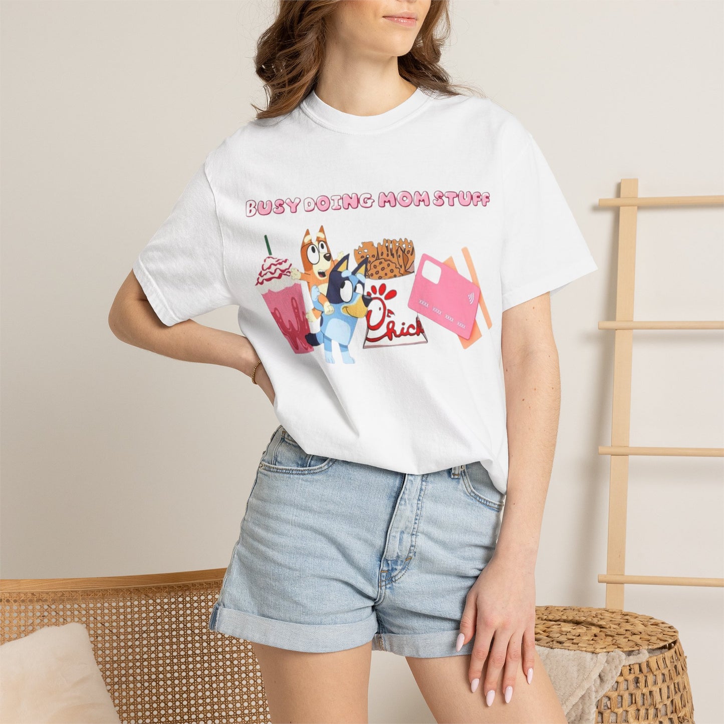 Bluey Busy Doing Rubbish Stuff T-Shirt | Cartoon Dog Snack Icons