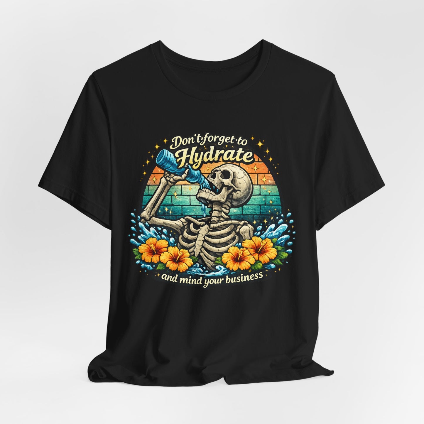Hydrate Reminder Tee — Vintage Skull Drinking Design