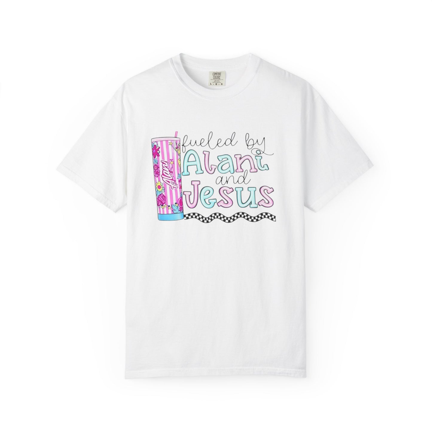 T-Shirt — 'Fueled by Alani and Jesus' Colorful Pastel Graphic Tee
