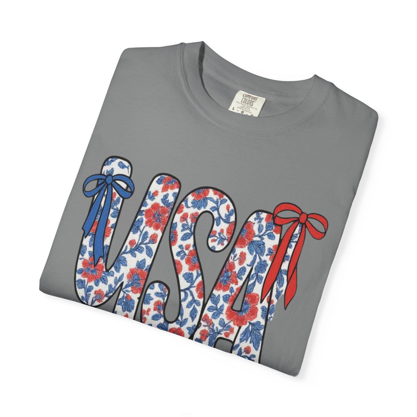 USA Floral Bow T-Shirt — Patriotic Fourth of July Tee