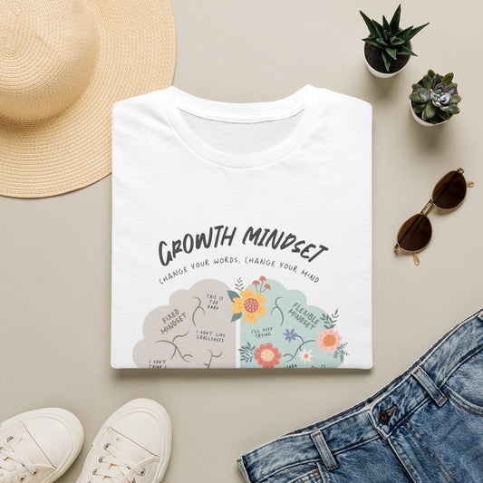 Growth Mindset T-Shirt — Inspirational Brain Illustration Tee ("Growth Mindset: Change Your Words, Change Your Mind")