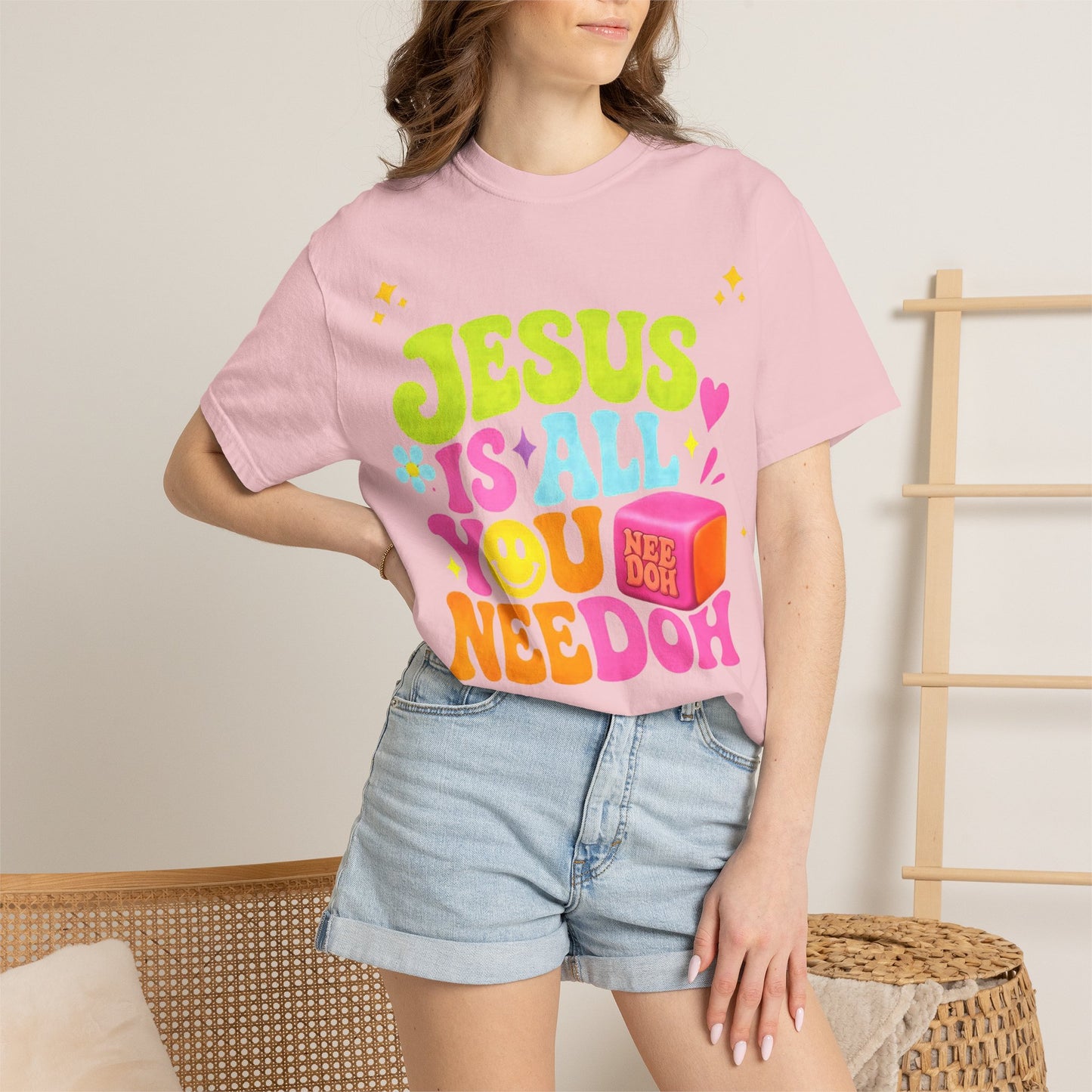 Christian T-Shirt — "Jesus Is All You Need" Colorful Retro Graphic Tee