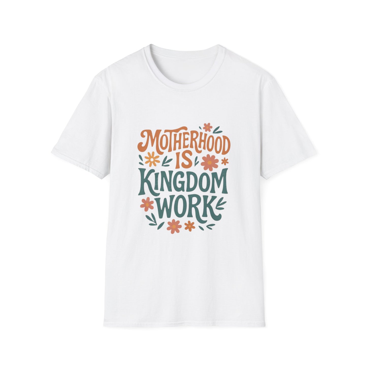 Motherhood Is Kingdom Work T-Shirt — Floral Christian Mom Tee