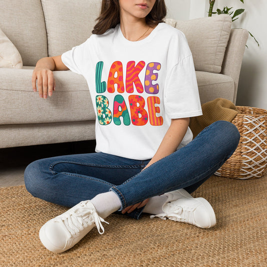 Lake Babe T-Shirt — Retro Floral Colorblock Graphic Tee for Summer & Lake Days