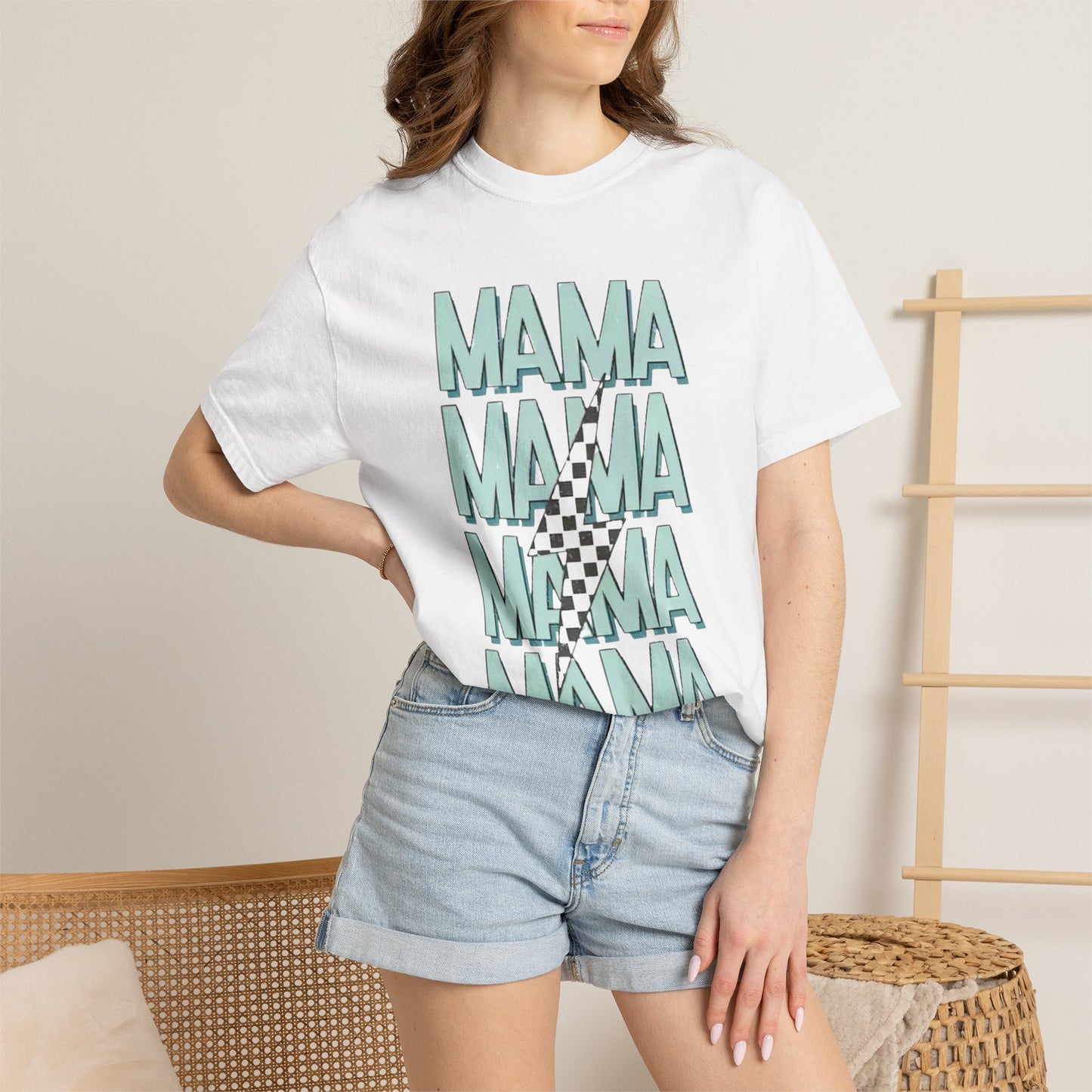 Mama Repeat Graphic T-Shirt — Checker Accent Mother's Day Tee