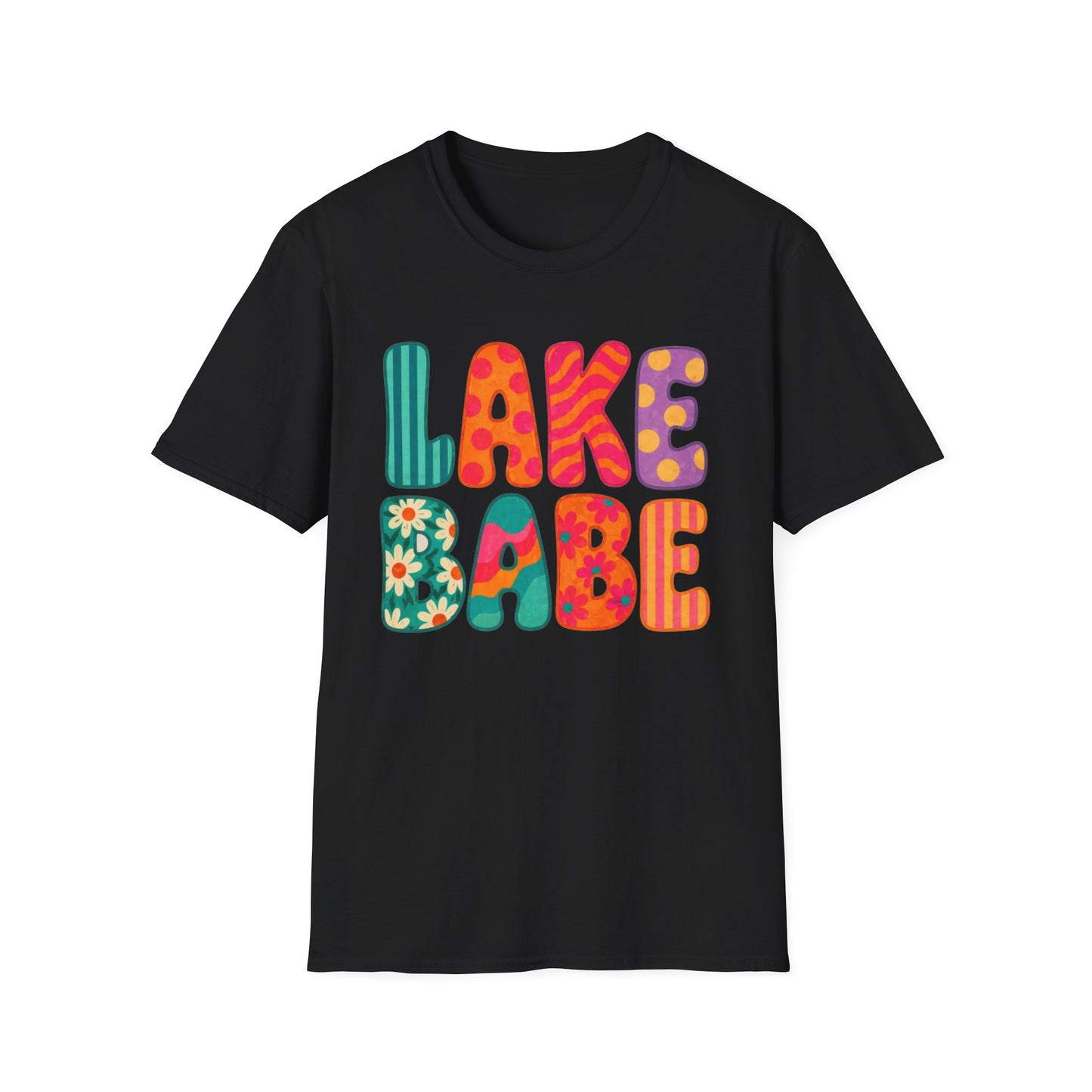 Lake Babe T-Shirt — Retro Floral Colorblock Graphic Tee for Summer & Lake Days