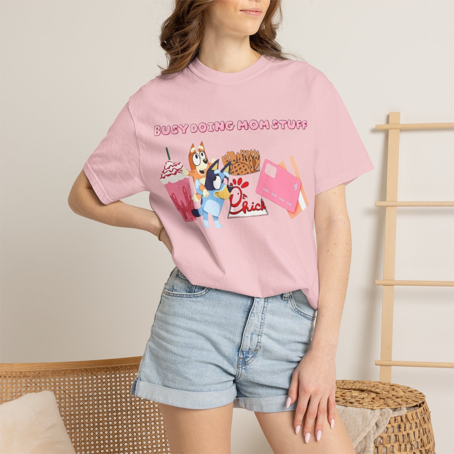 Bluey Busy Doing Rubbish Stuff T-Shirt | Cartoon Dog Snack Icons